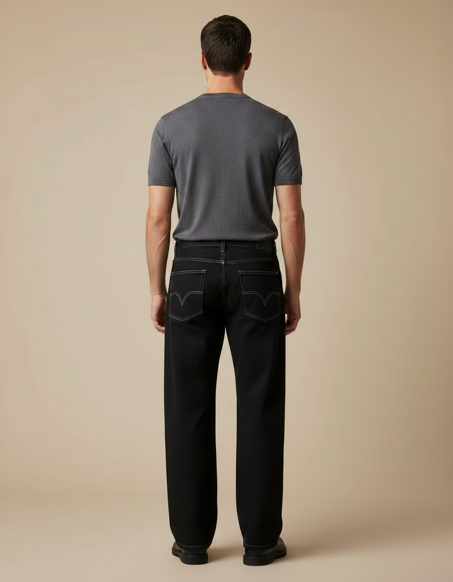 Pantalon Noir Large Décontracté Coton Simple Homme - Jean - vue 2
