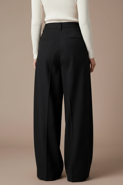 Pantalon Noir Plissé Ample Taille Haute Femme - Polyester - vue 2