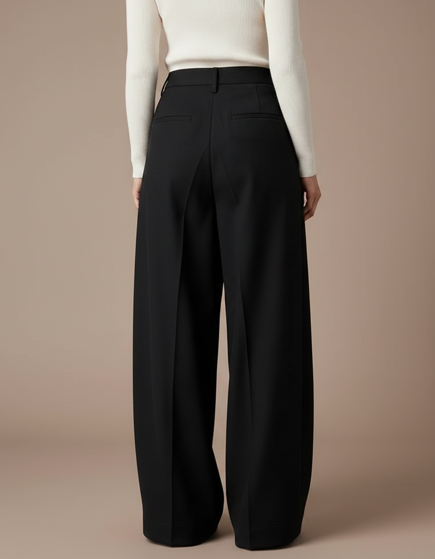 Pantalon Noir Plissé Ample Taille Haute Femme - Polyester - vue 2