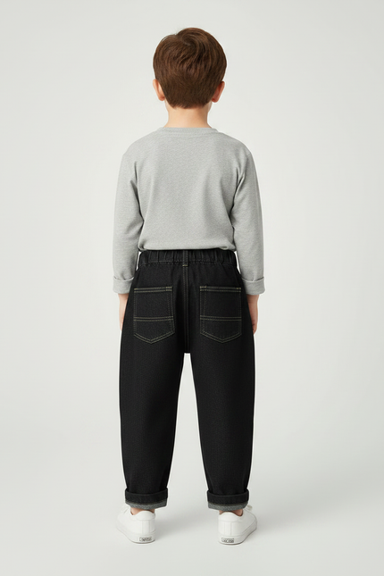 Pantalon Noir Denim Ample Élastique Garçon - Jean - vue 2