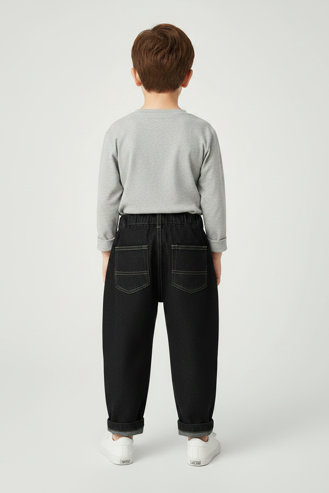 Pantalon Noir Denim Ample Élastique Garçon - Jean - vue 2