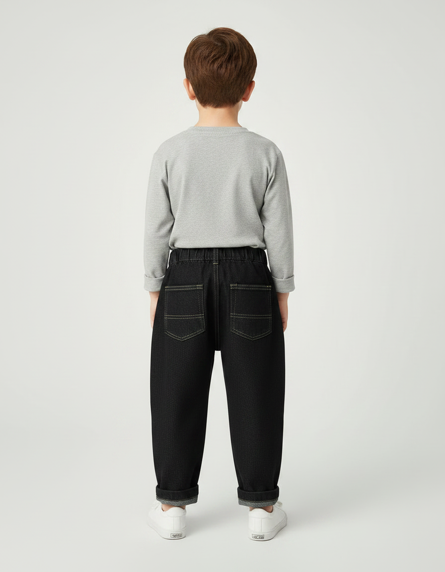 Pantalon Noir Denim Ample Élastique Garçon - Jean - vue 2