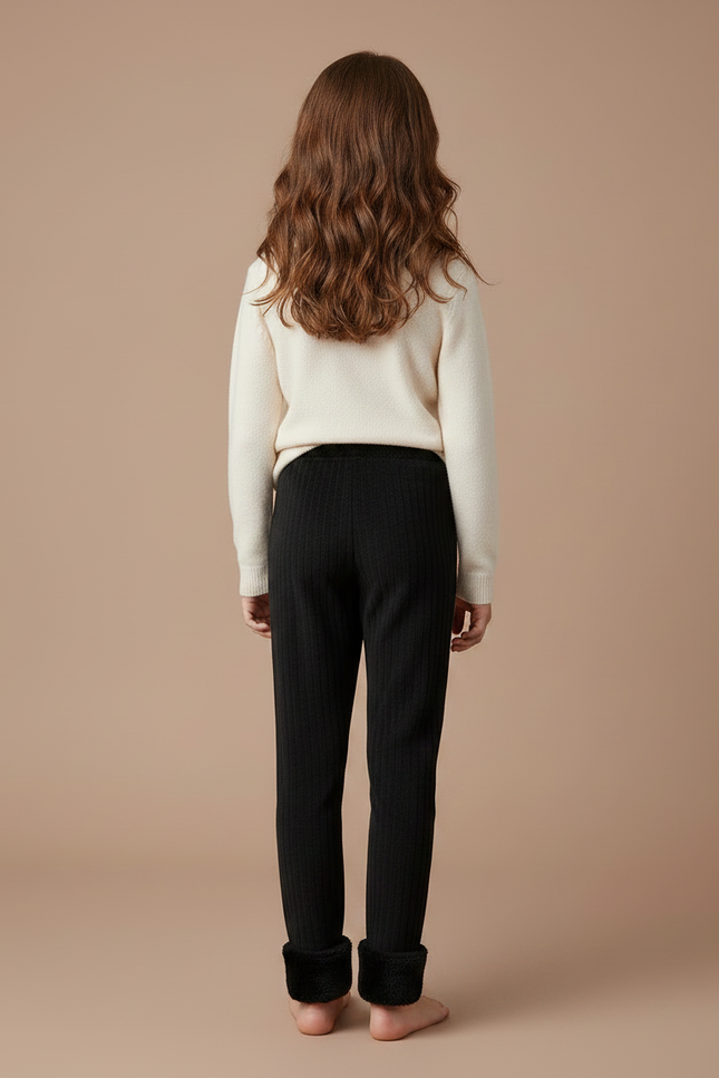 Pantalon Noir Côtelé Doublé Polaire Fille Hiver - Maille - vue 2