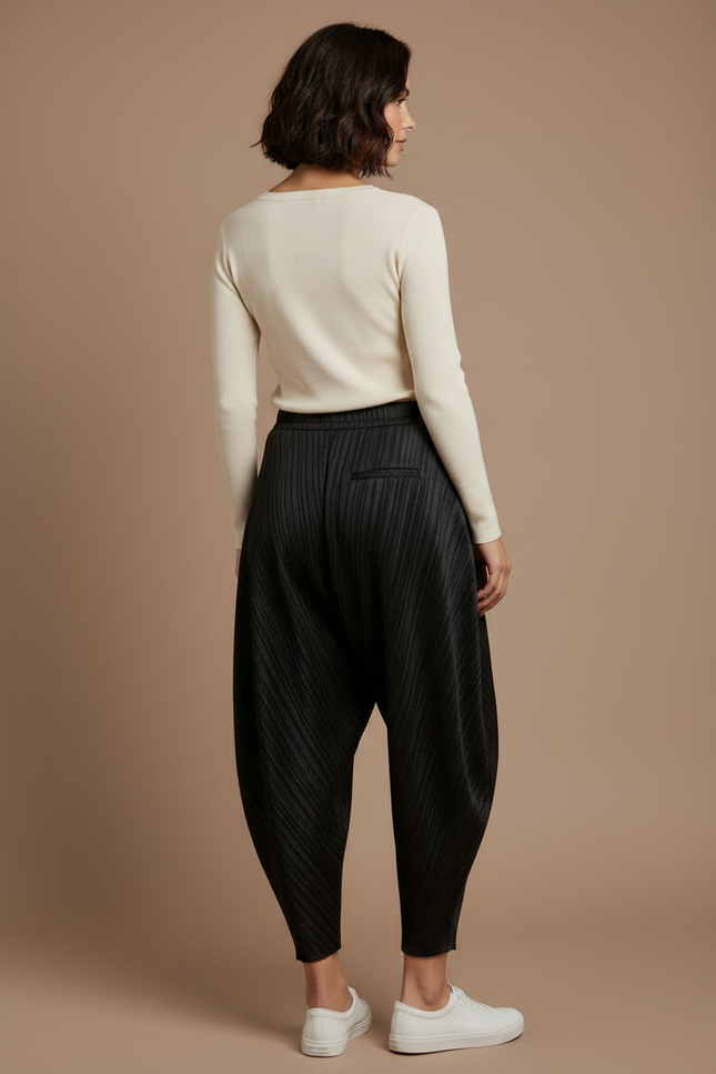 Pantalon Noir Plissé Ample Confortable Femme - Polyester - vue 2