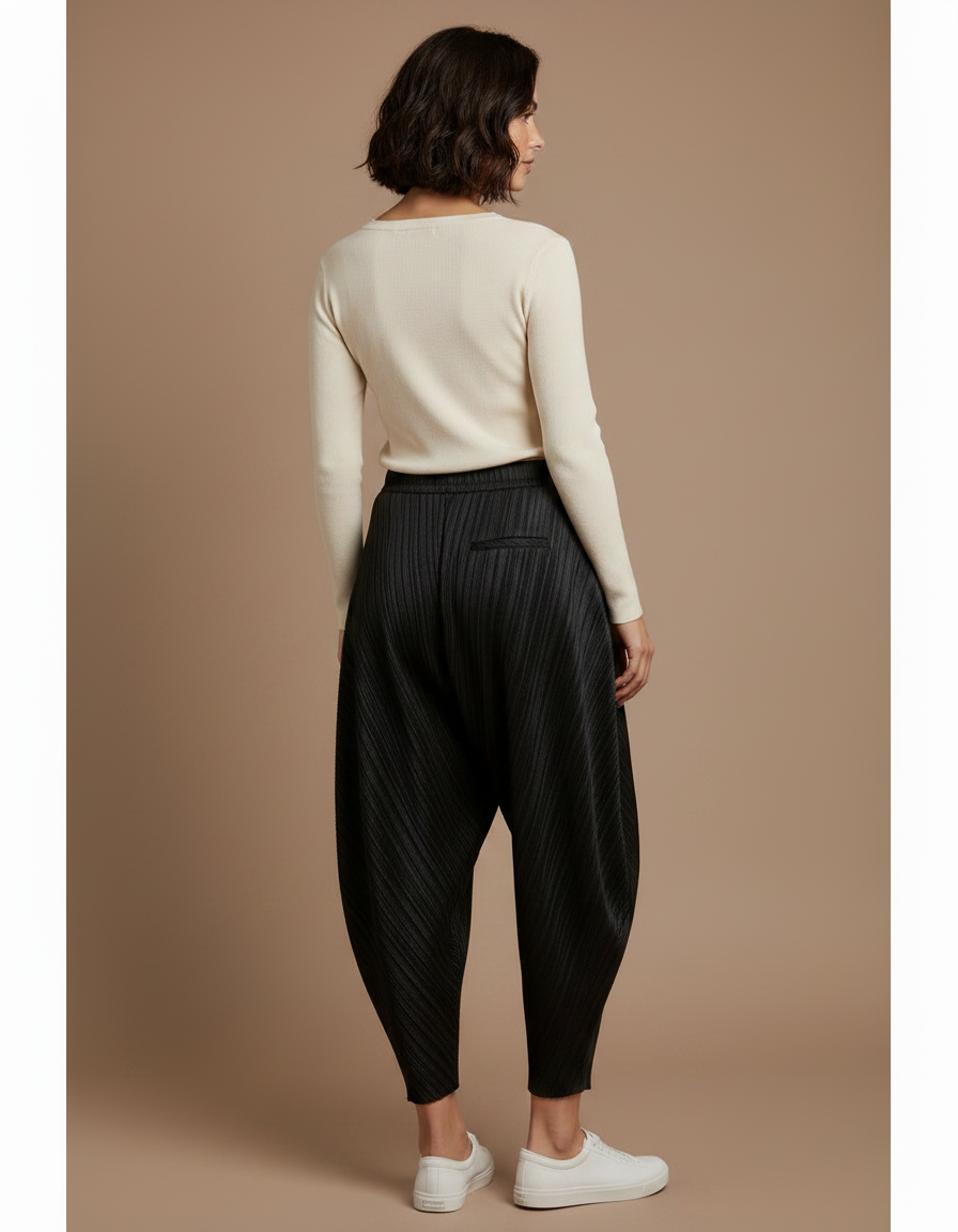 Pantalon Noir Plissé Ample Confortable Femme - Polyester - vue 2