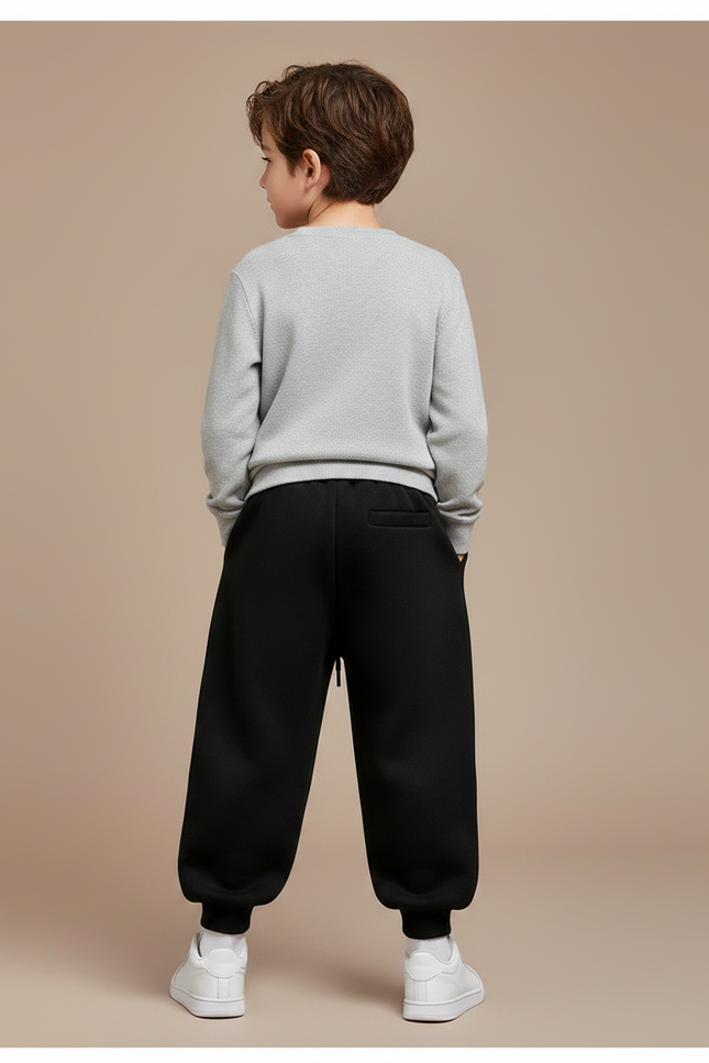 Pantalon Noir Ample Molletonné Cordon Enfant - vue 2