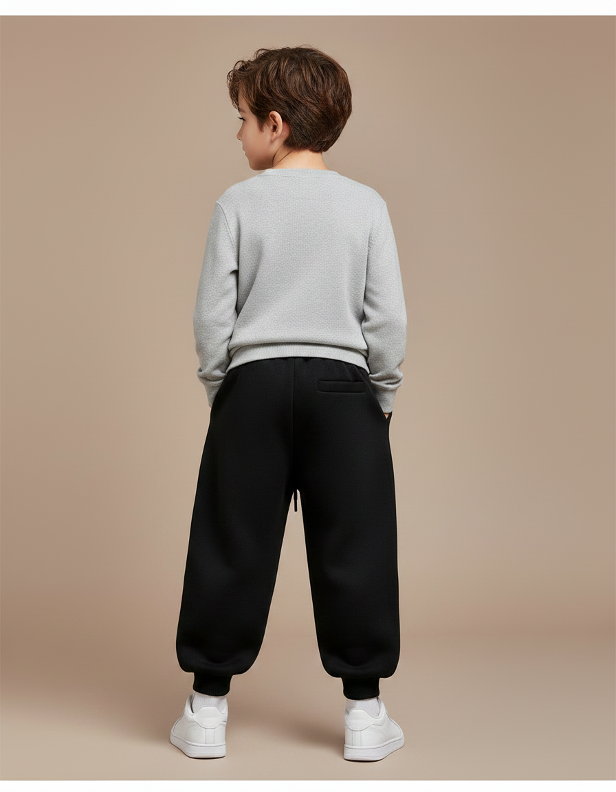 Pantalon Noir Ample Molletonné Cordon Enfant - vue 2