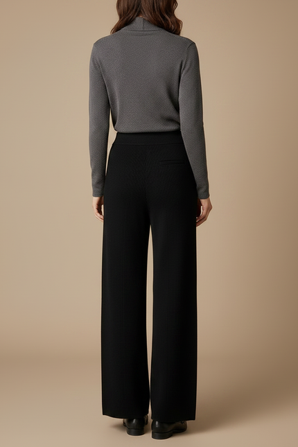 Pantalon Noir Maille Tricot Ample Confortable Femme - vue 2