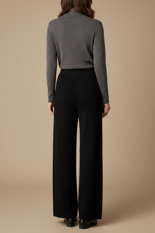 Pantalon Noir Maille Tricot Ample Confortable Femme - vue 2