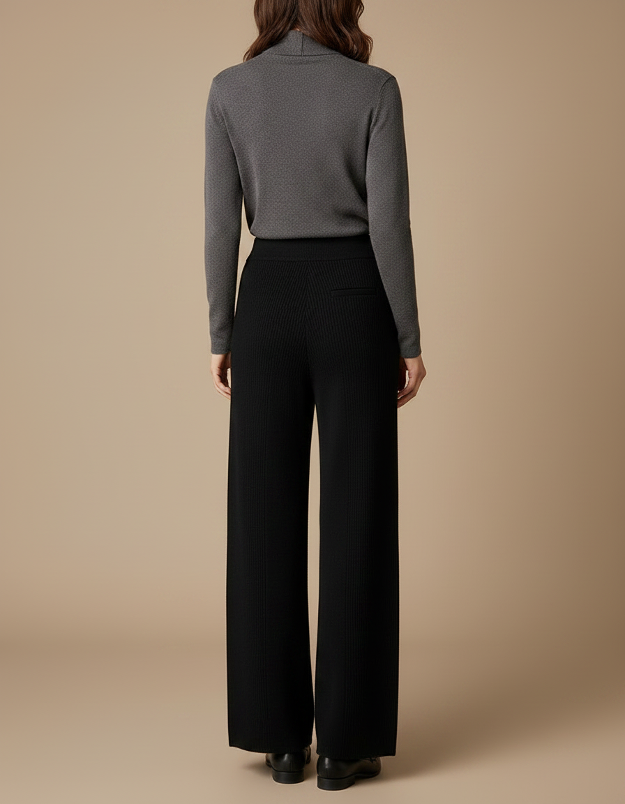 Pantalon Noir Maille Tricot Ample Confortable Femme - vue 2