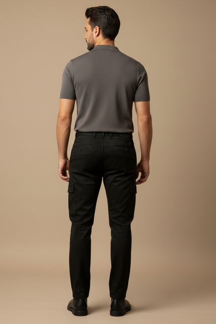 Pantalon Noir Cargo Coton Ajusté Homme Décontracté - vue 2