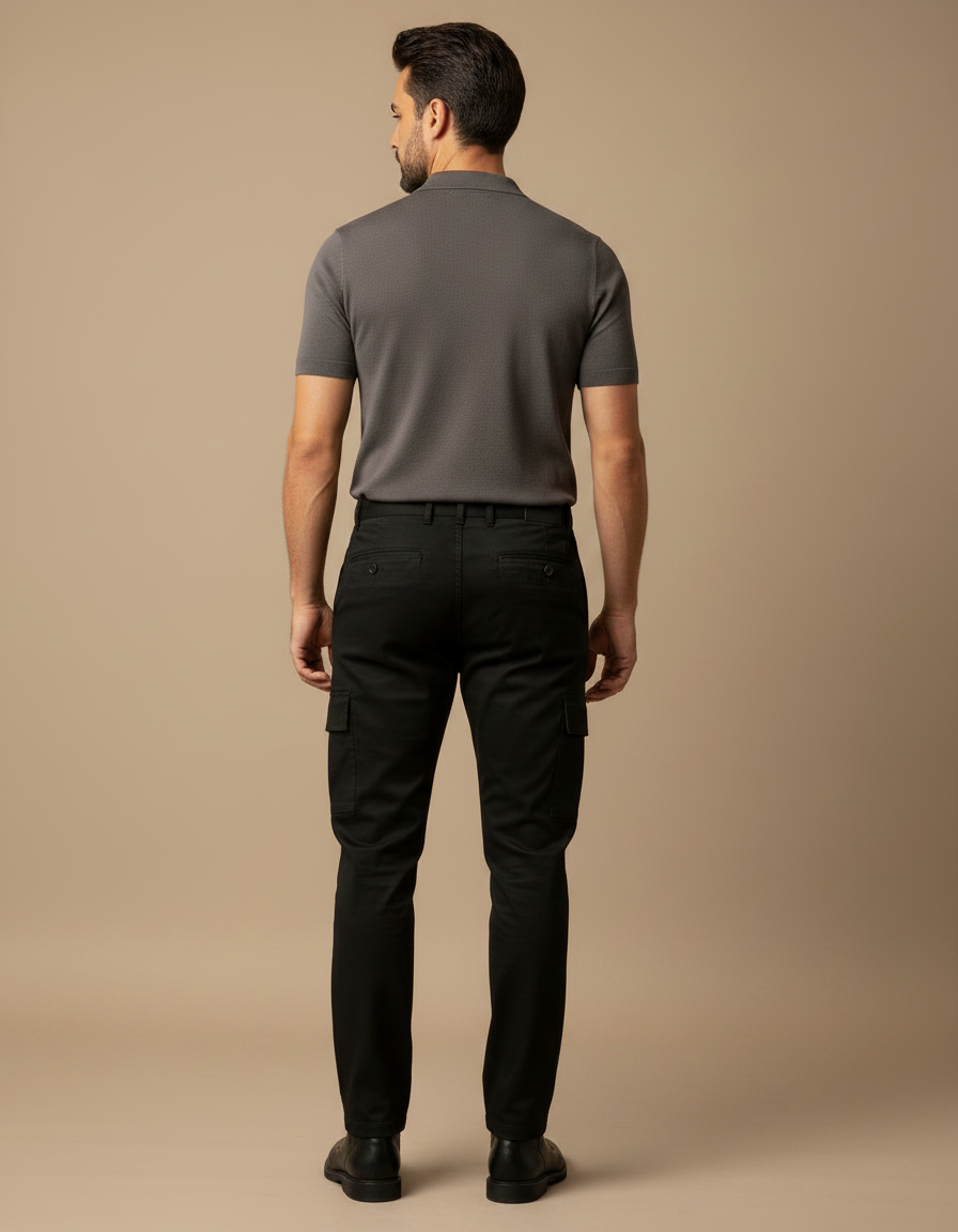 Pantalon Noir Cargo Coton Ajusté Homme Décontracté - vue 2