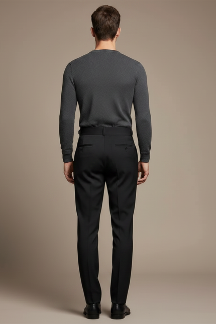 Pantalon Noir Homme Plissé Élégant Ajusté Formel - Gabardine - vue 2