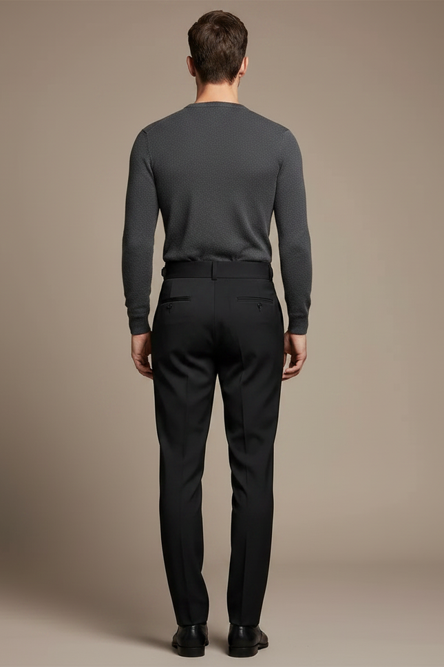 Pantalon Noir Homme Plissé Élégant Ajusté Formel - Gabardine - vue 2