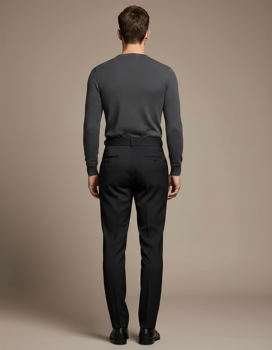Pantalon Noir Homme Plissé Élégant Ajusté Formel - Gabardine - vue 2