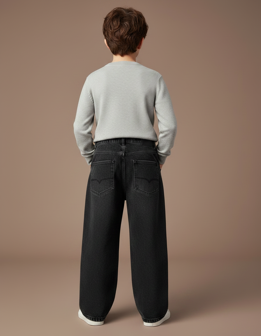 Pantalon Noir Ample Décontracté Coton Garçon - Jean - vue 2