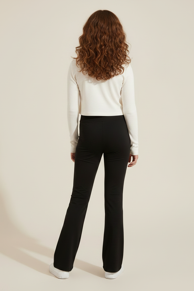 Pantalon Noir Flared Taille Haute Fille Confortable - Maille - vue 2