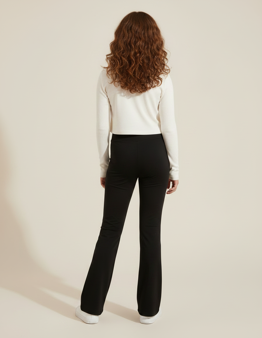 Pantalon Noir Flared Taille Haute Fille Confortable - Maille - vue 2