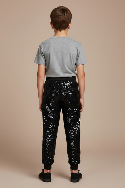 Pantalon Noir Paillettes Enfant Jogging Brillant - Polyester - vue 2