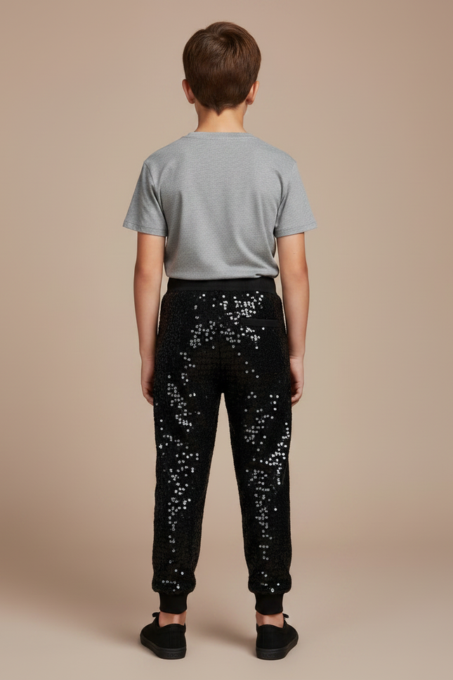 Pantalon Noir Paillettes Enfant Jogging Brillant - Polyester - vue 2
