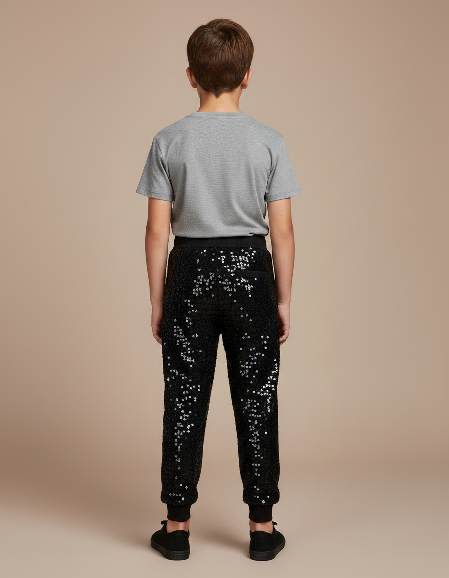 Pantalon Noir Paillettes Enfant Jogging Brillant - Polyester - vue 2