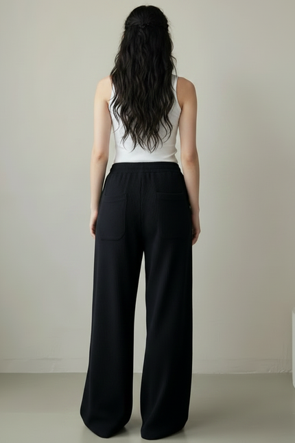 Pantalon Noir Ample Côtelé Décontracté Femme - Cordé - vue 2