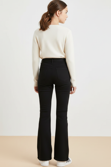 Pantalon Noir Évasé Taille Haute Fille Élégant - Maille - vue 2