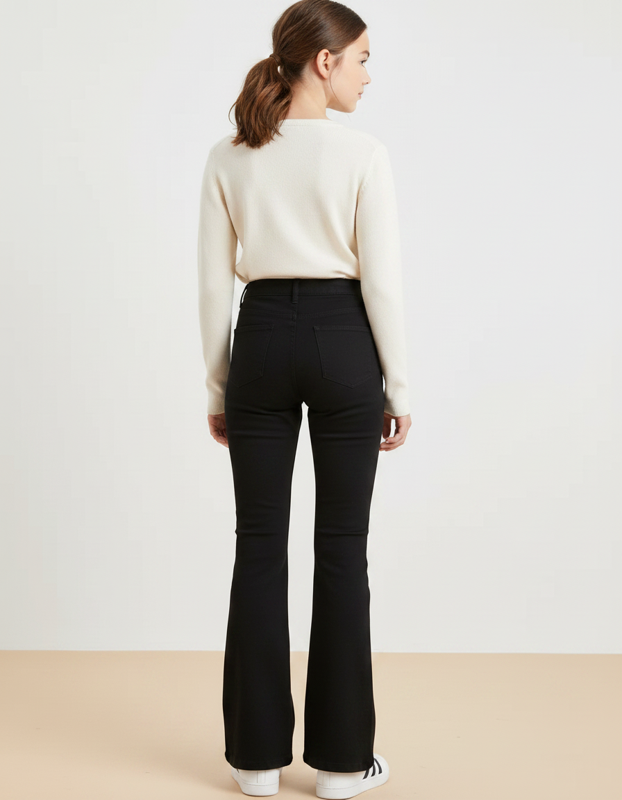 Pantalon Noir Évasé Taille Haute Fille Élégant - Maille - vue 2