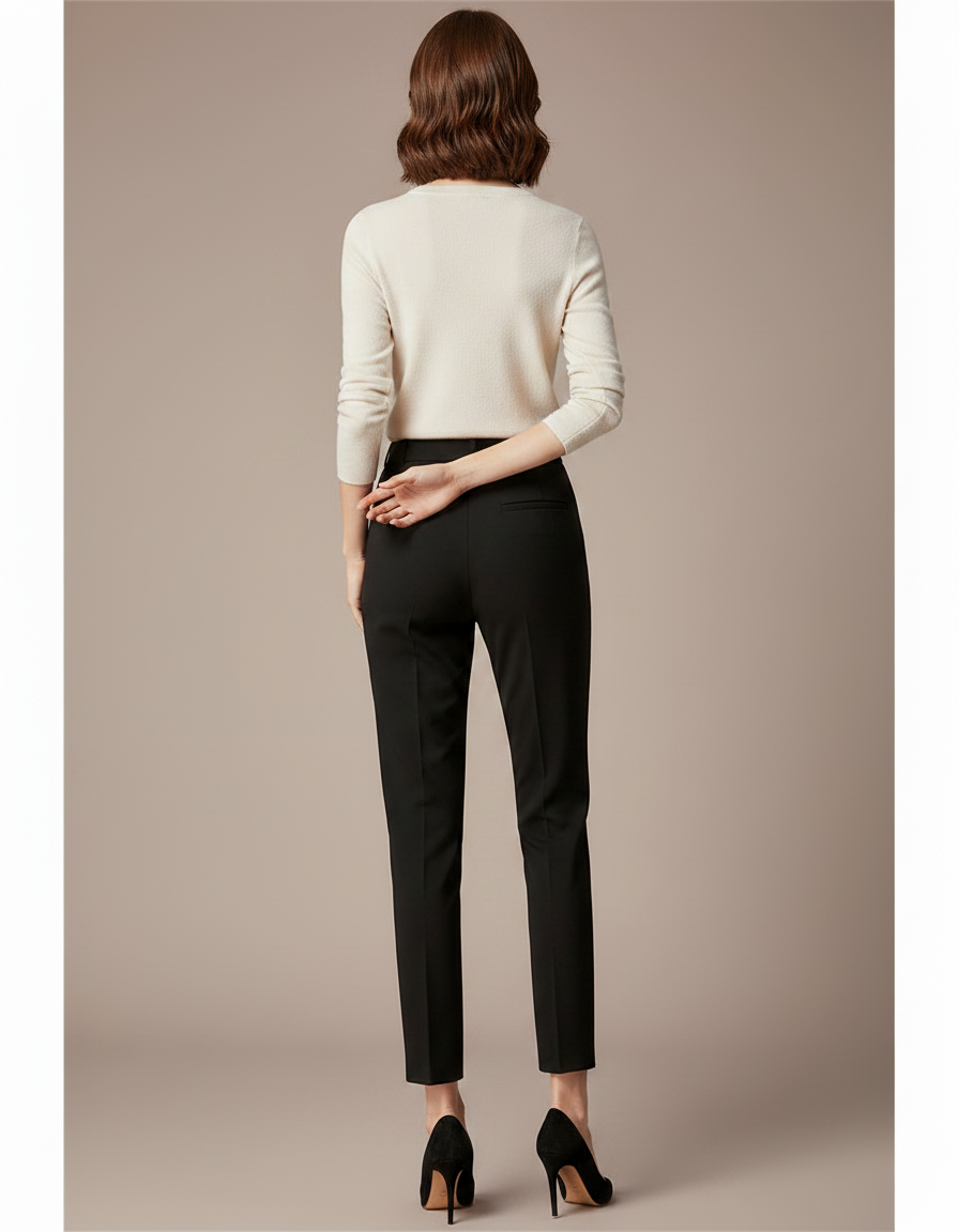 Pantalon Noir Taille Haute Droit Élégant Femme - Gabardine - vue 2