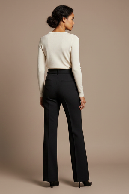 Pantalon Noir Droit Taille Haute Élégant Femme - Polyester - vue 2