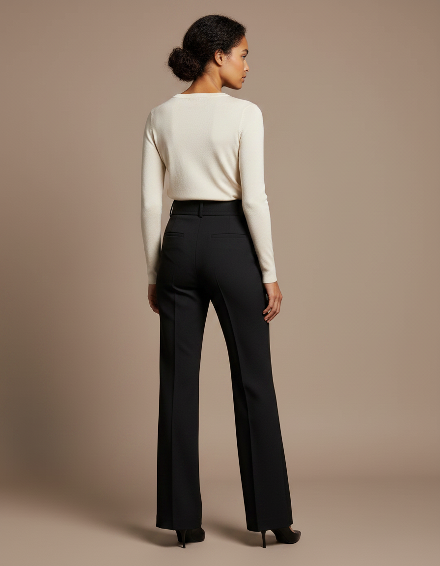 Pantalon Noir Droit Taille Haute Élégant Femme - Polyester - vue 2