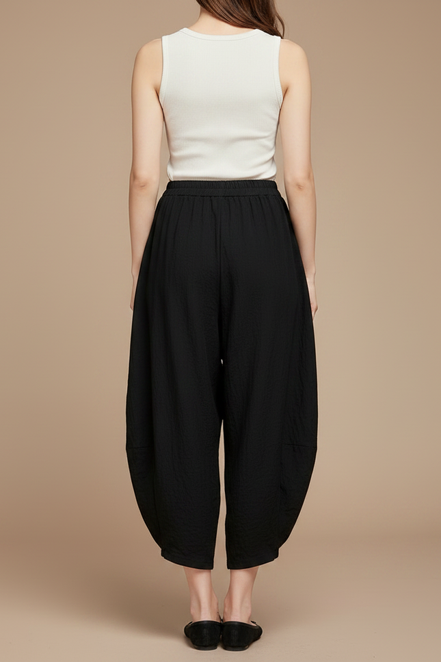 Pantalon Noir Ample Harem Taille Haute Fluide - Viscose - vue 2
