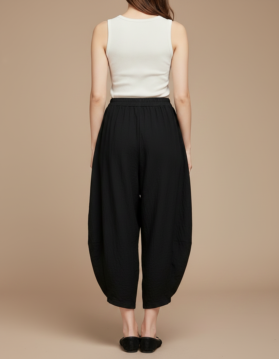 Pantalon Noir Ample Harem Taille Haute Fluide - Viscose - vue 2
