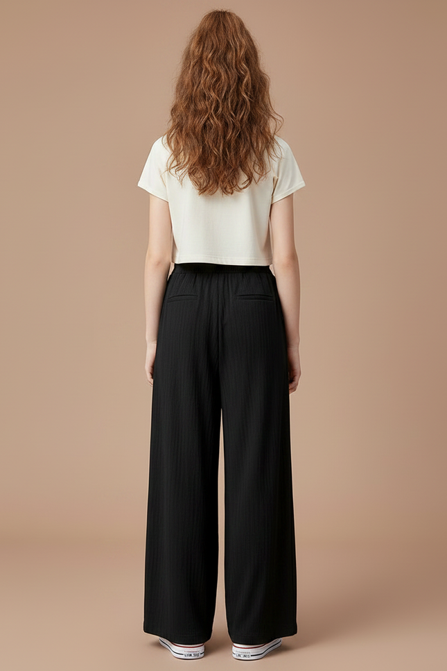 Pantalon Noir Ample Fluide Décontracté Enfant - Viscose - vue 2