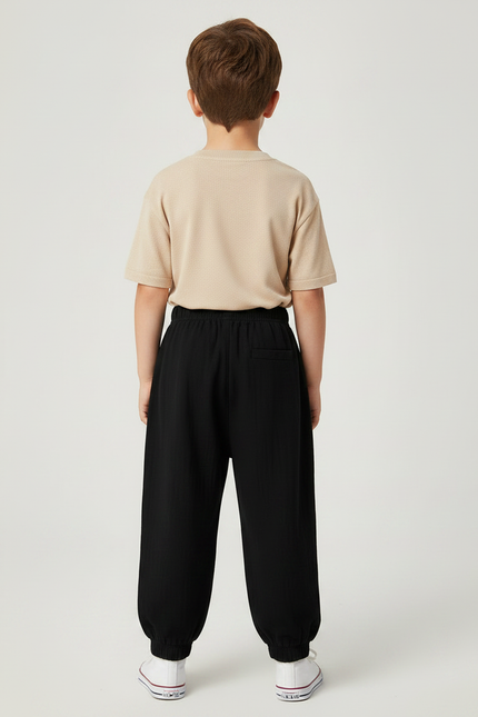 Pantalon Noir Ample Lin Coton Enfant Décontracté - vue 2