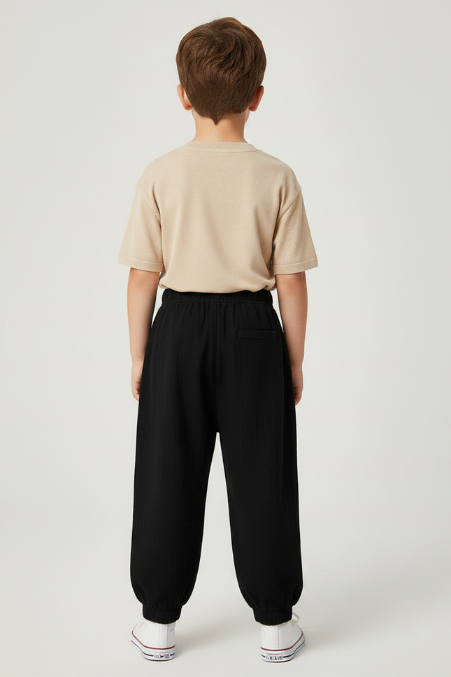 Pantalon Noir Ample Lin Coton Enfant Décontracté - vue 2