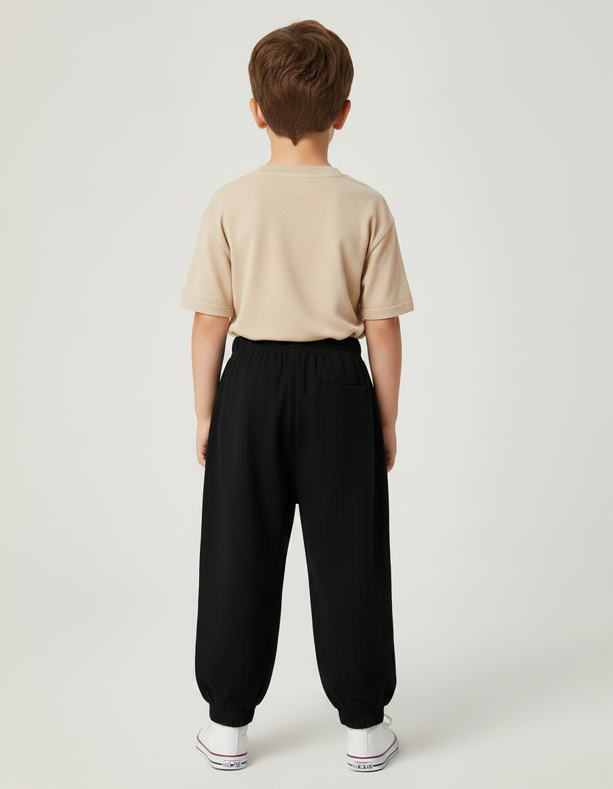 Pantalon Noir Ample Lin Coton Enfant Décontracté - vue 2