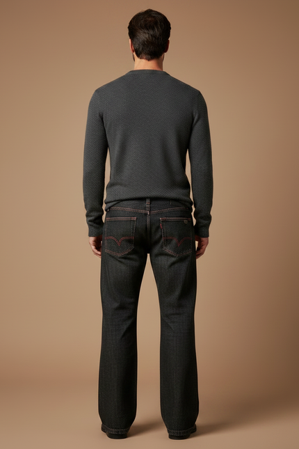 Pantalon Noir Large Brodé Homme Hip-hop Rétro - Jean - vue 2