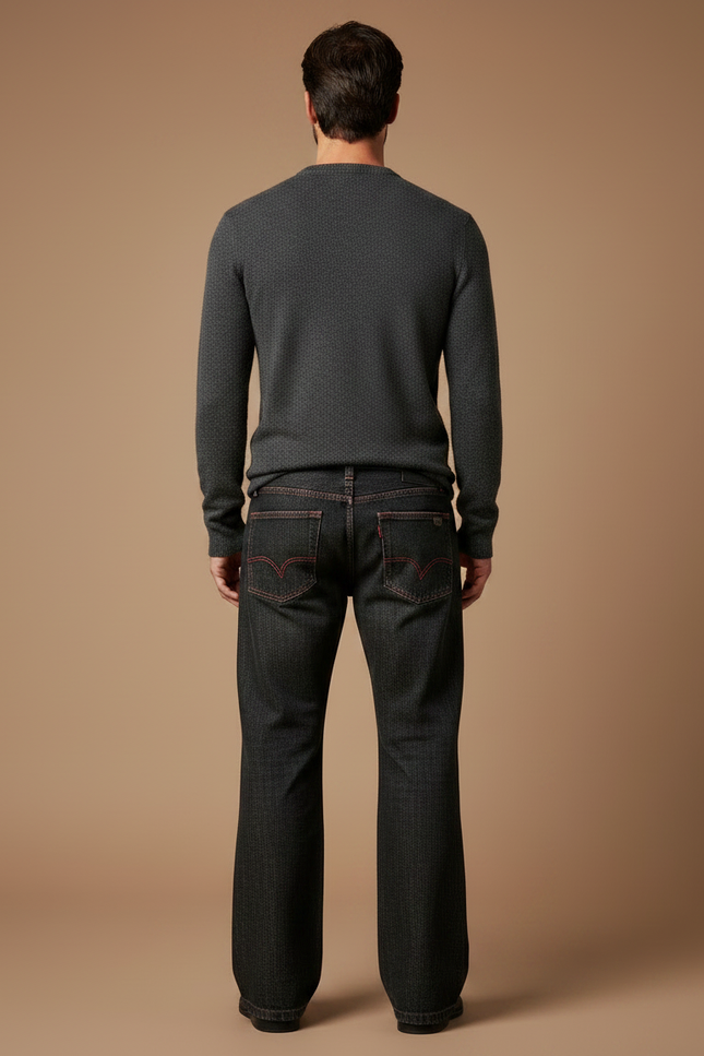 Pantalon Noir Large Brodé Homme Hip-hop Rétro - Jean - vue 2