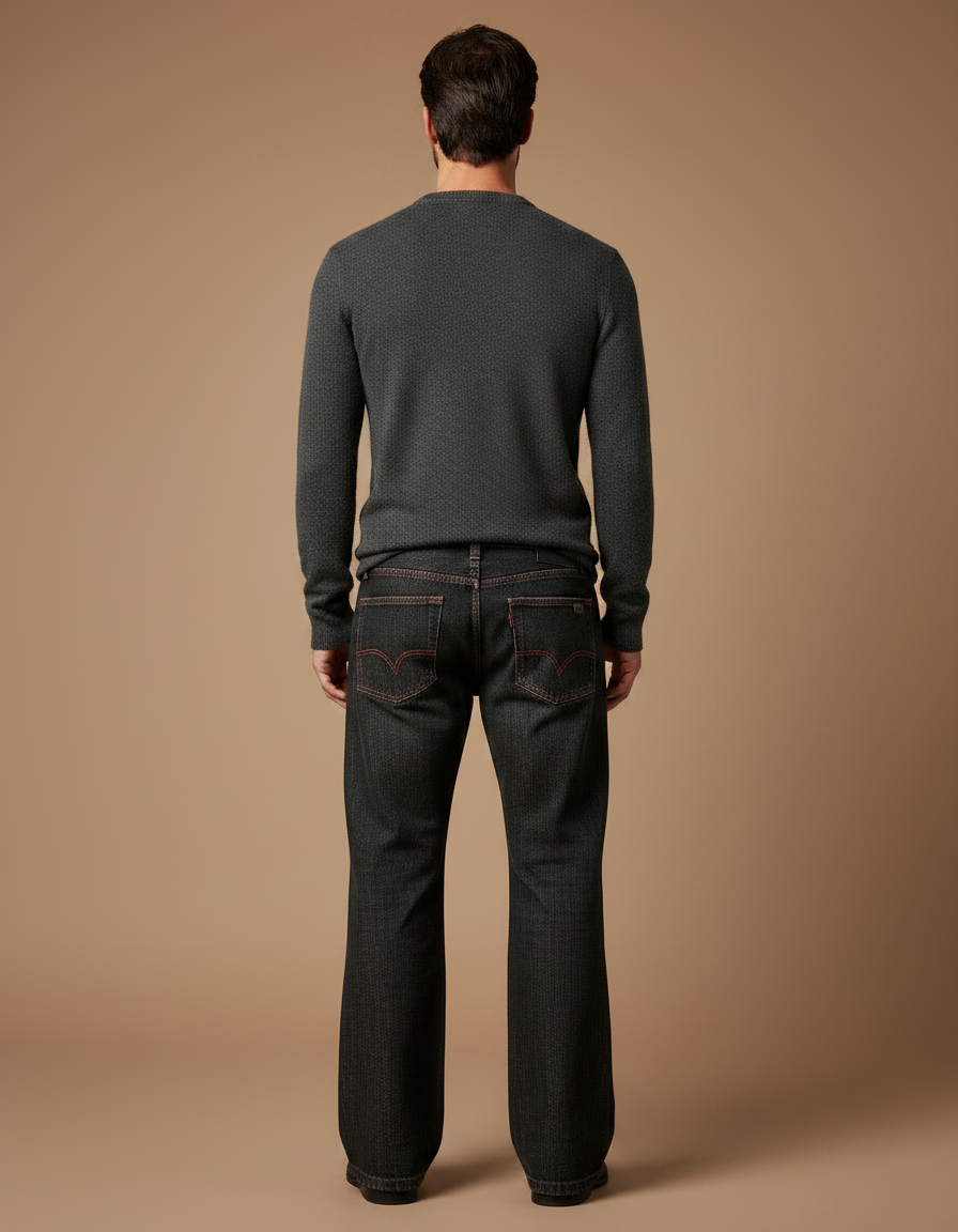 Pantalon Noir Large Brodé Homme Hip-hop Rétro - Jean - vue 2