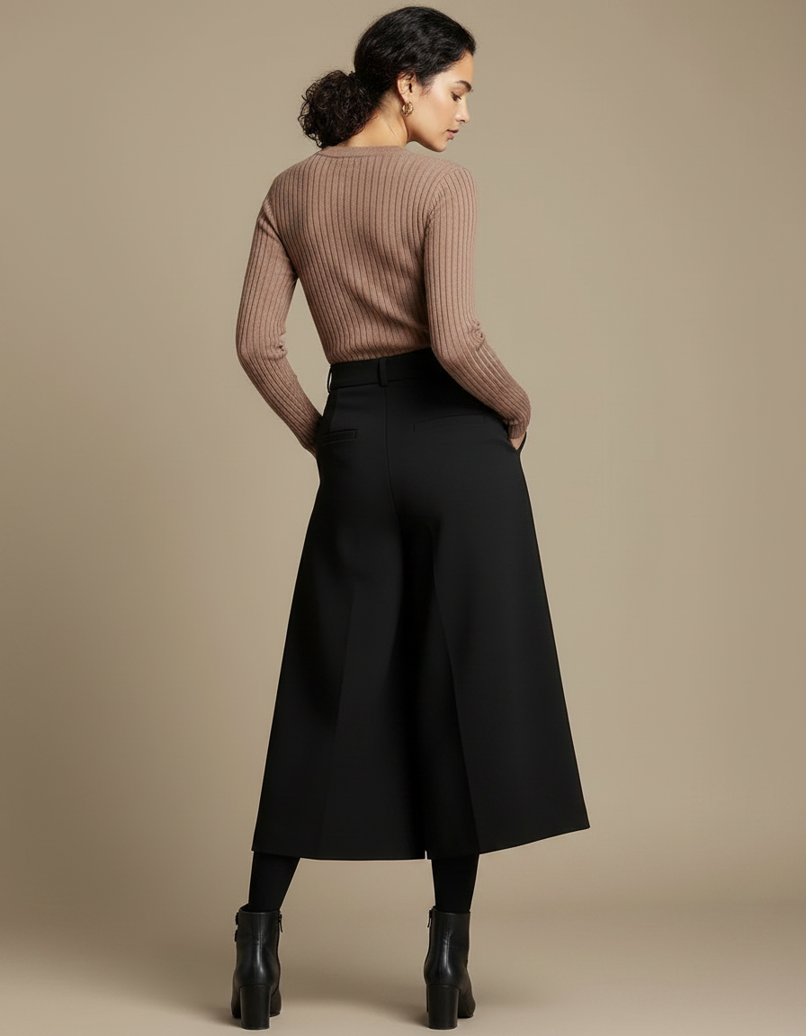 Pantalon Noir Ample Taille Haute Élégant Fluide - Polyester - vue 2