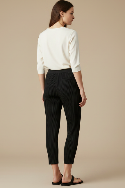 Pantalon Noir Plissé Cheville Décontracté Femme - Polyester - vue 2