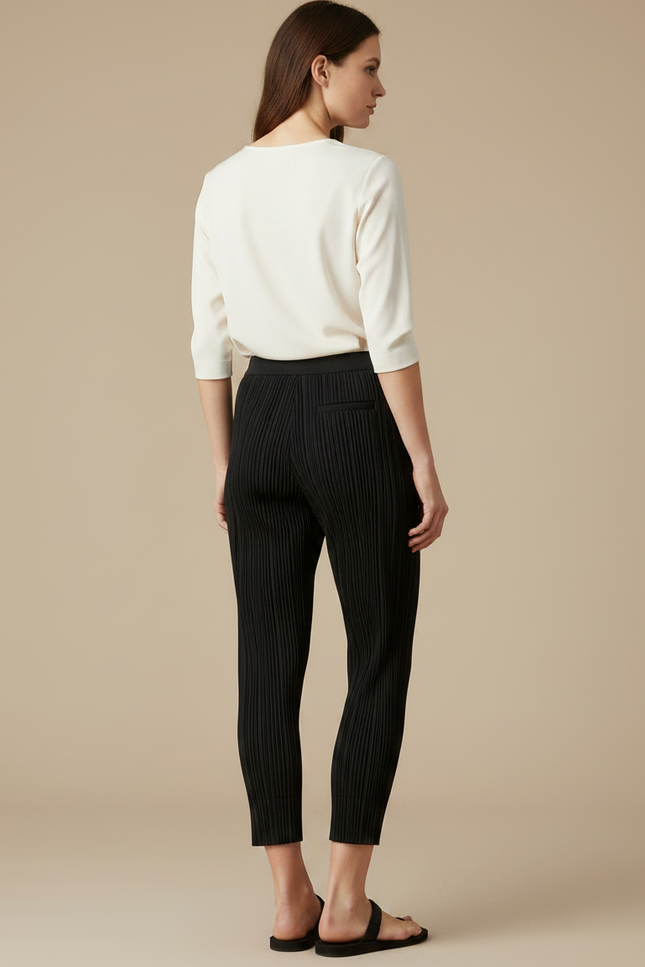 Pantalon Noir Plissé Cheville Décontracté Femme - Polyester - vue 2