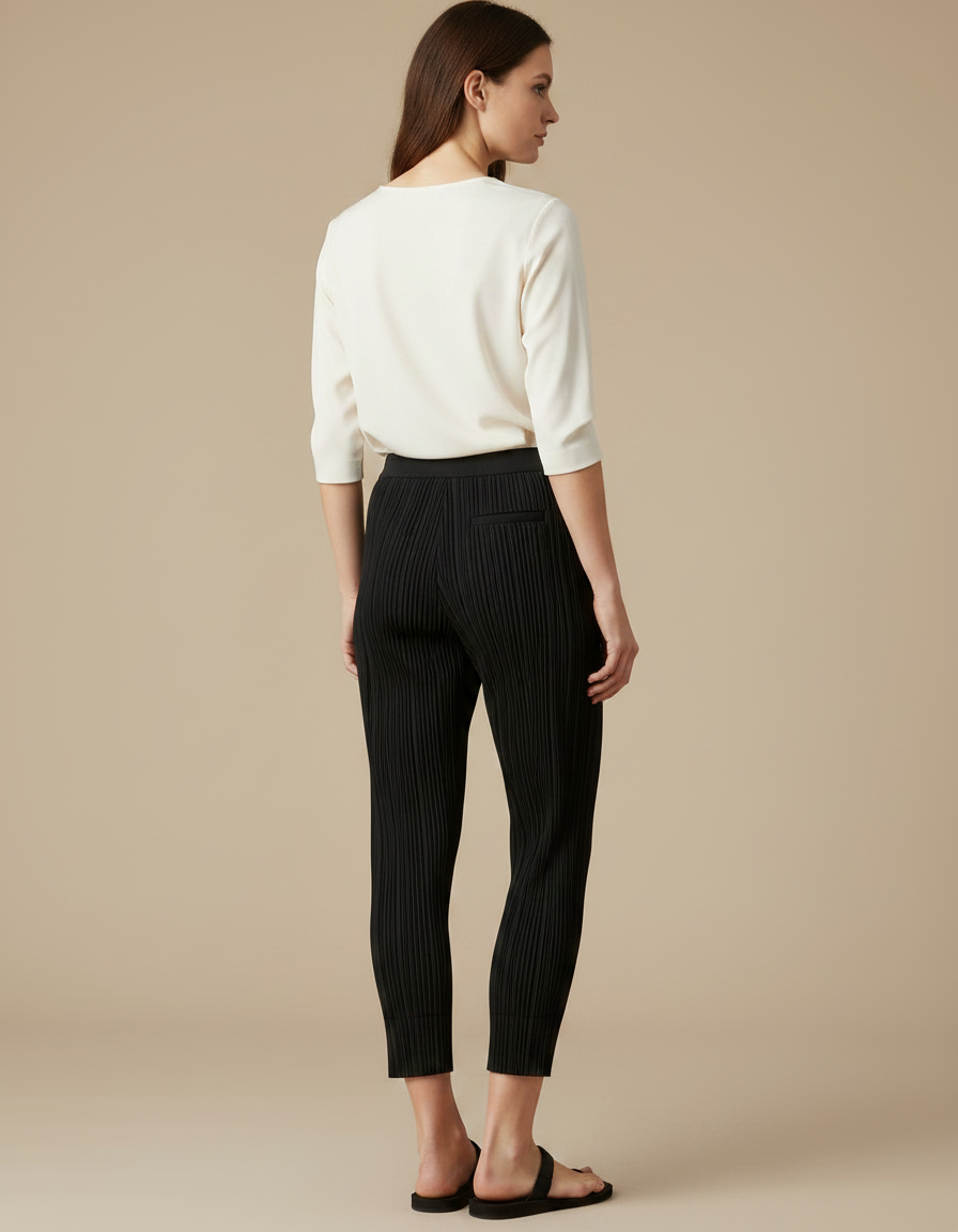 Pantalon Noir Plissé Cheville Décontracté Femme - Polyester - vue 2