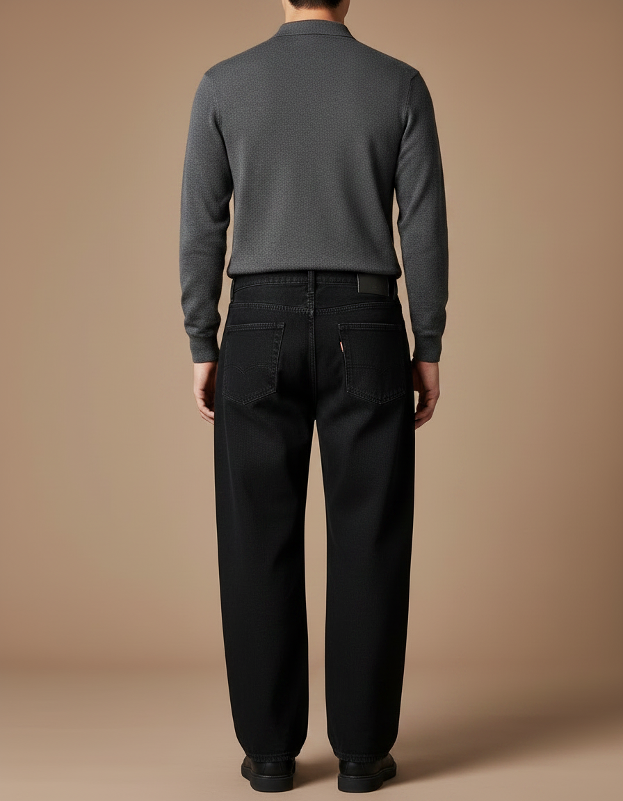 Pantalon Noir Denim Ample Décontracté Homme - Jean - vue 2