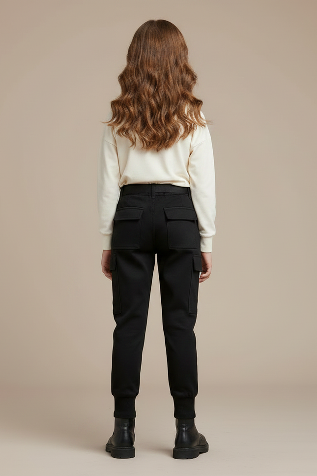 Pantalon Noir Cargo Ceinturé Décontracté Fille - Molleton - vue 2