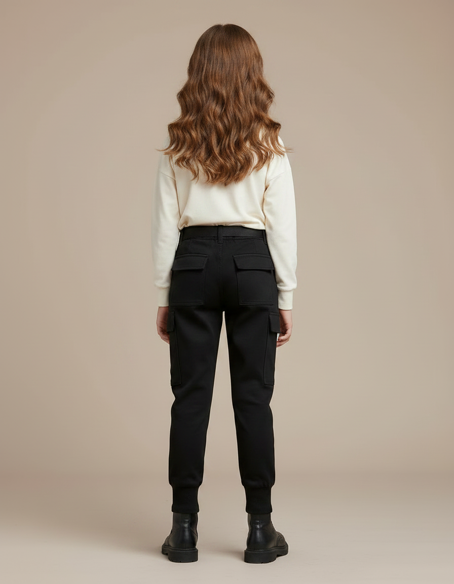 Pantalon Noir Cargo Ceinturé Décontracté Fille - Molleton - vue 2