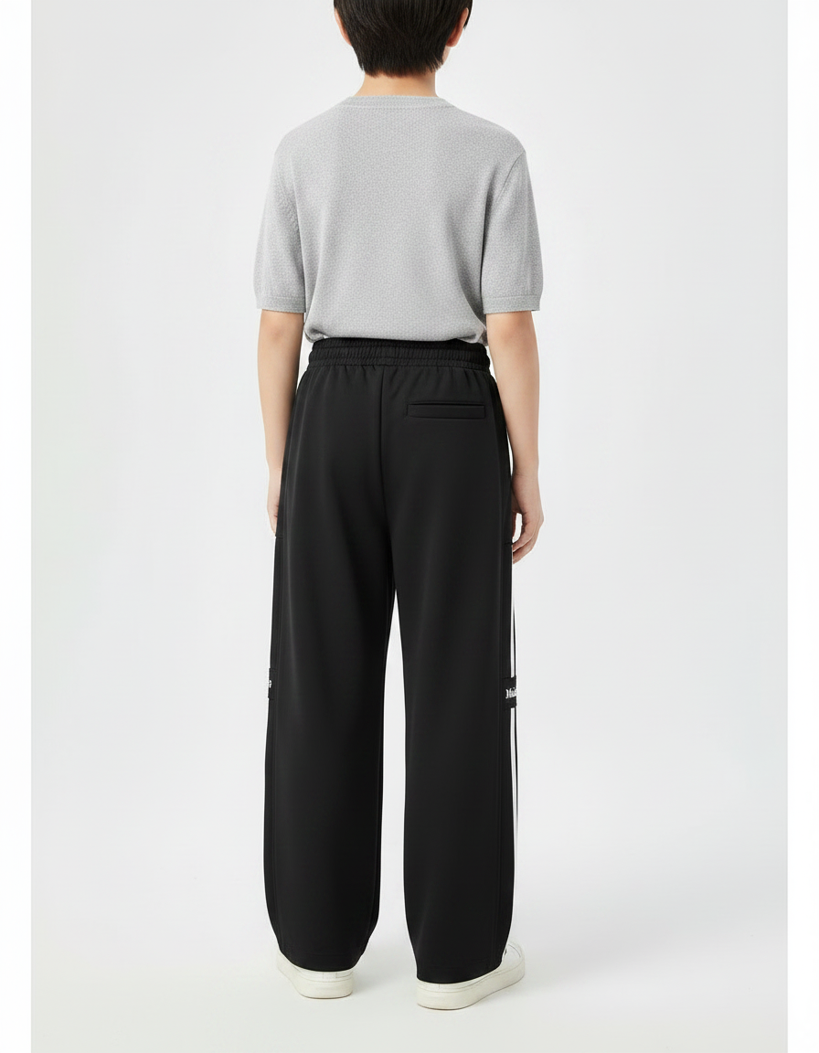 Pantalon Noir Ample Sport Décontracté Rayures Garçon - Molleton - vue 2