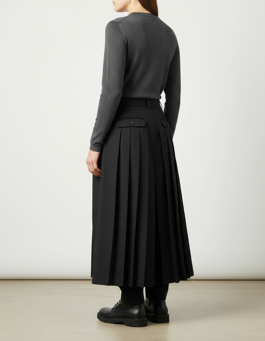 Pantalon Noir Plissé Ample Décontracté Homme - Gabardine - vue 2