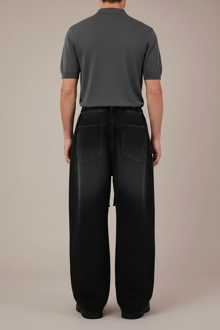 Pantalon Noir Baggy Jean Large Décontracté Streetwear - vue 2